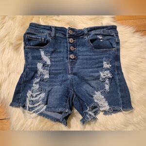 Risen Distressed Cut Off Denim Shorts Blue Casual Summer Small 26"
